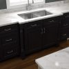 Two-tone kitchen with soft white cabinets and charcoal sink base - 1to1 Kitchen & Bath design in Connecticut