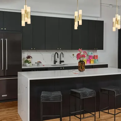 Kitchen remodeling project in Central Florida with updated cabinets, countertops, and modern lighting
